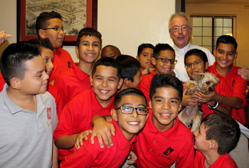 Edward Reese, rear right, and Loyola Academy scholars at Brophy College Prep in Phoenix, 2015 (RNS/Adria Renke)
