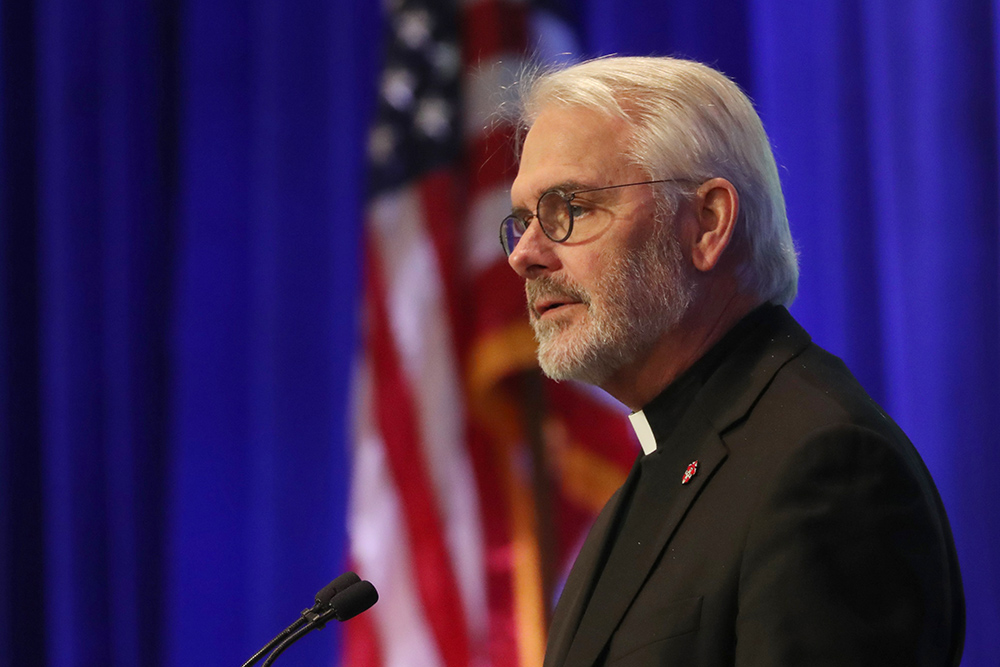 Oklahoma City Archbishop Paul Coakley speaks during a Nov. 13, 2024, session of the fall general assembly of the U.S. Conference of Catholic Bishops in Baltimore. (OSV News/Bob Roller)