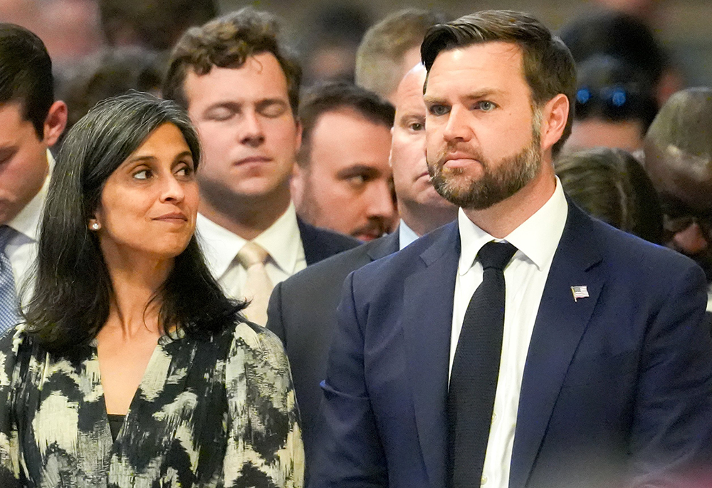 U.S. Vice President JD Vance and his wife, Usha Vance, attend the Liturgy of the Lord’s Passion in St. Peter’s Basilica at the Vatican April 18, 2025. (CNS/Lola Gomez)