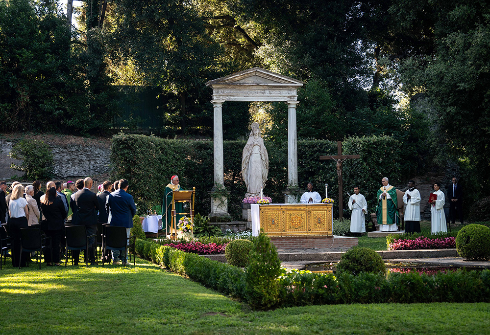 Pope Leo XIV celebrates Mass for the Care of Creation on the grounds of the Borgo Laudato Si' ecology center in Castel Gandolfo, Italy, July 9, 2025. (CNS/Cristian Gennari, pool)