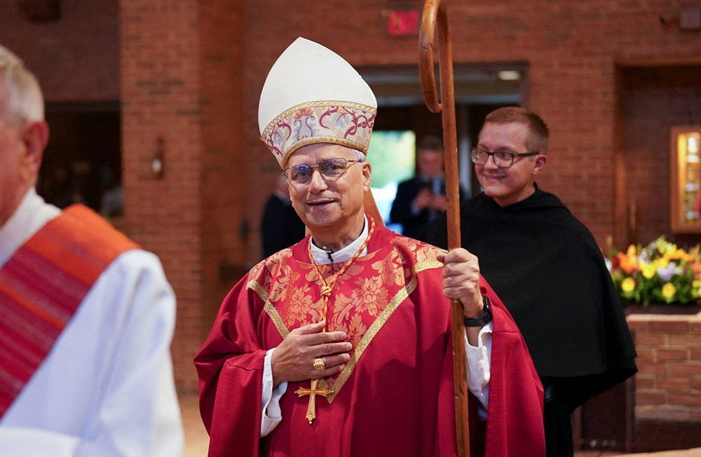 Then-Cardinal Robert Prevost, now Pope Leo XIV, smiles as he arrives to celebrate Mass at St. Jude Church in New Lenox, Ill., Aug. 7, 2024. (OSV News/Handout via Reuters/Augustinian Province of Our Mother of Good Counsel)
