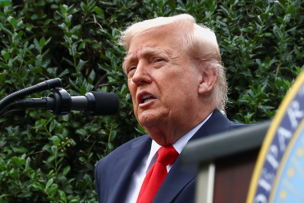 U.S. President Donald Trump delivers a speech during a ceremony at the Pentagon in Arlington, Va., Sept. 11, 2025. (OSV News/Reuters/Evelyn Hockstein)