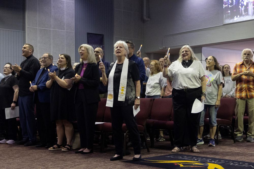 Supporters participate in an interfaith service for Ayman Soliman. (ProPublica/Maddie McGarvey)
