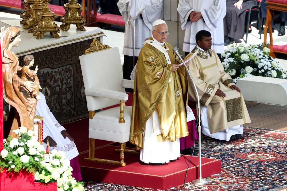 Pope Leo XIV delivers the homily during the canonization Mass of St. Carlo Acutis, a British-born Italian boy who became the first millennial to be made a Catholic saint, and St. Pier Giorgio Frassati, in St. Peter's Square at the Vatican, Sept. 7. (OSV News/Reuters/Guglielmo Mangiapane)