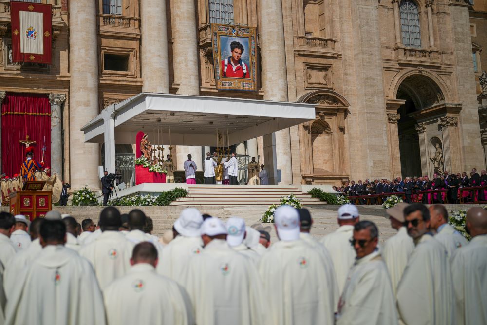 Pope Leo XIV celebrates the canonization Mass of Carlo Acutis and Pier Giorgio Frassati in St. Peter's Square at the Vatican Sept. 7. (AP/Andrew Medichini)