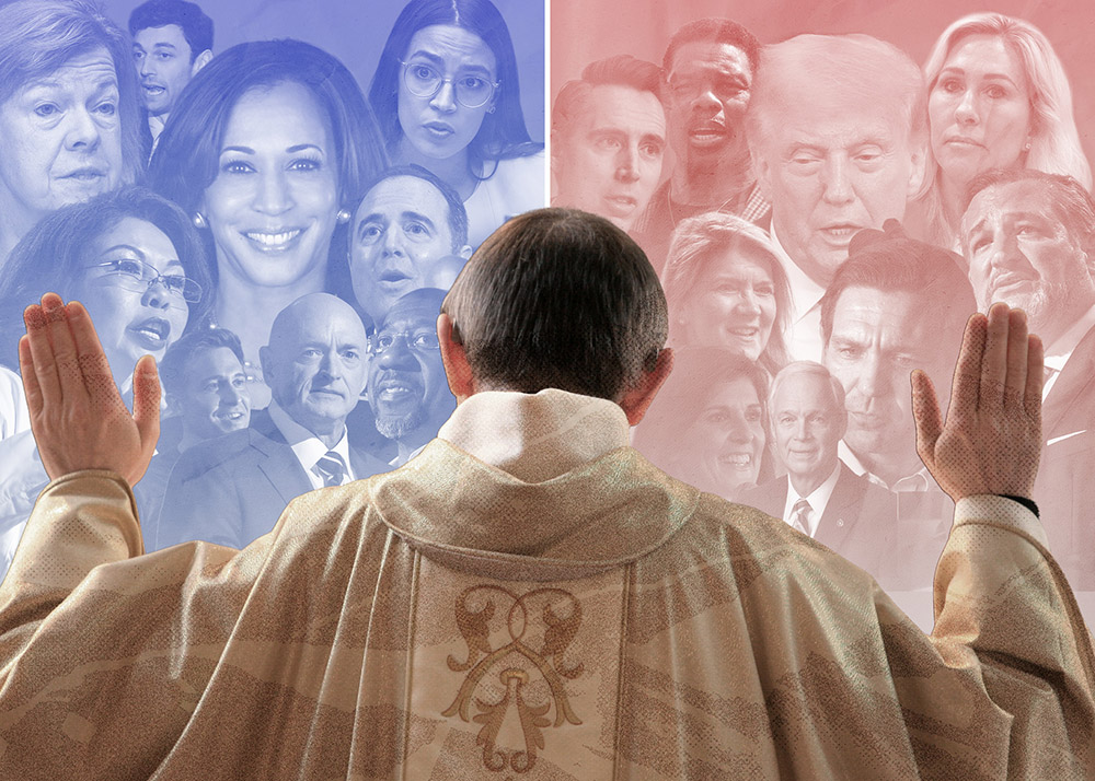 Catholic priests in Illinois are almost evenly split between Democrats and Republicans in who they give campaign money to, illustrating the deep political divide not only in society, but among clergy. (Chicago Sun-Times photo illustration/Brian Ernst)