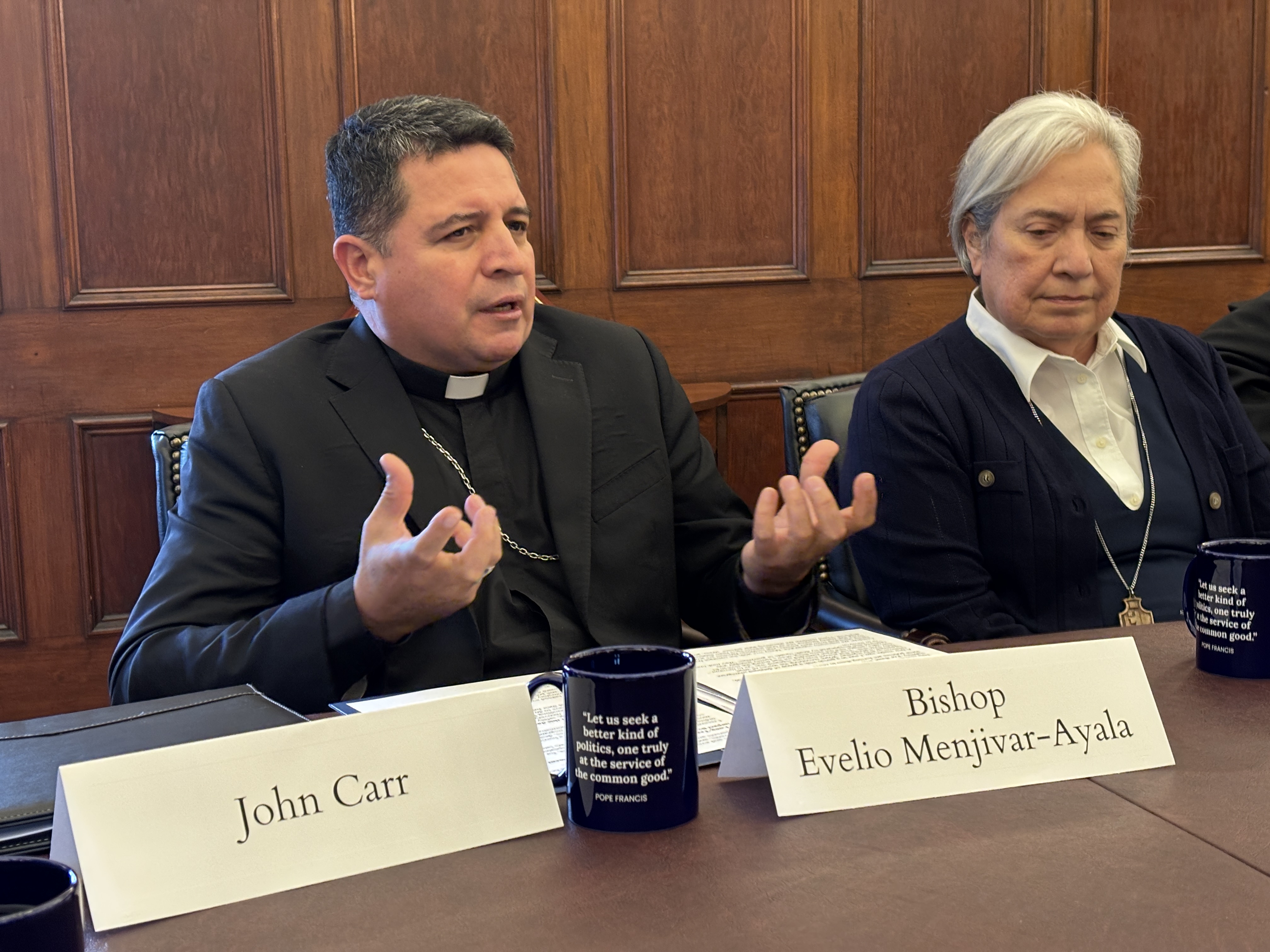 Auxiliary Bishop Evelio Menjivar-Ayala of the Archdiocese of Washington  Sr. Norma Pimentel, M.J., is the executive director of Catholic Charities of the Rio Grande Valley speak at a Georgetown event on Sept. 11, 2025. 