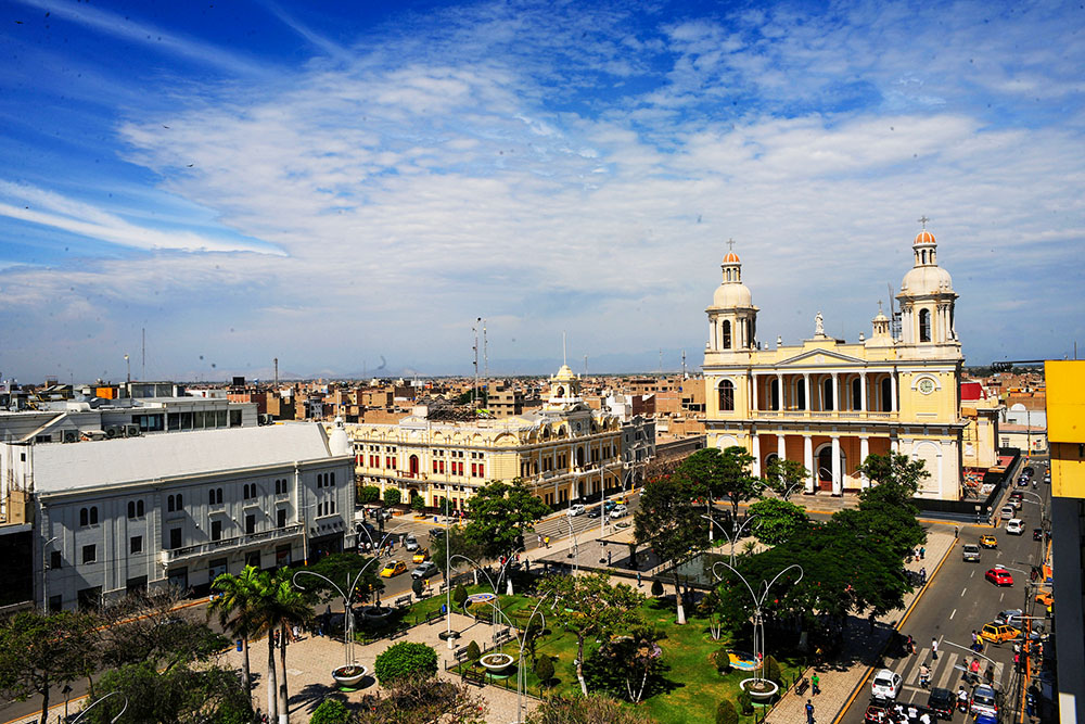 The Cathedral of Santa Maria de Chiclayo is seen in a view of Chiclayo, Peru, in 2018, when the future Pope Leo XIV was serving as bishop of the diocese. (Dreamstime/Luis Antonio Rosendo)