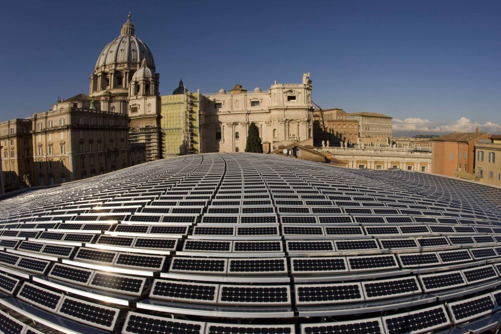 Solar panels are seen from the roof of the Paul VI audience hall at the Vatican in this November 2008 photo. (CNS/Reuters/Tony Gentile)