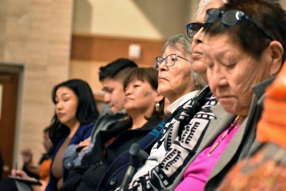 Elders from the Northern Cheyenne Tribe in southeastern Montana listen to speakers during a session for survivors of government-sponsored Native American boarding schools.
