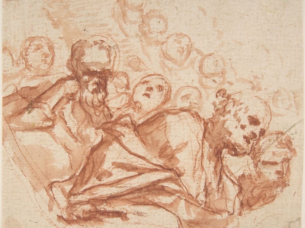 Painting "A Group of Saints and Angels" by Mattia Preti (1613-1699) 