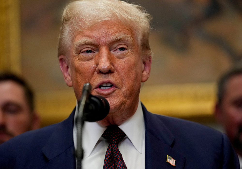 U.S. President Donald Trump delivers remarks in the Roosevelt Room at the White House in Washington July 31, 2025. (OSV News/Reuters/Kent Nishimura)