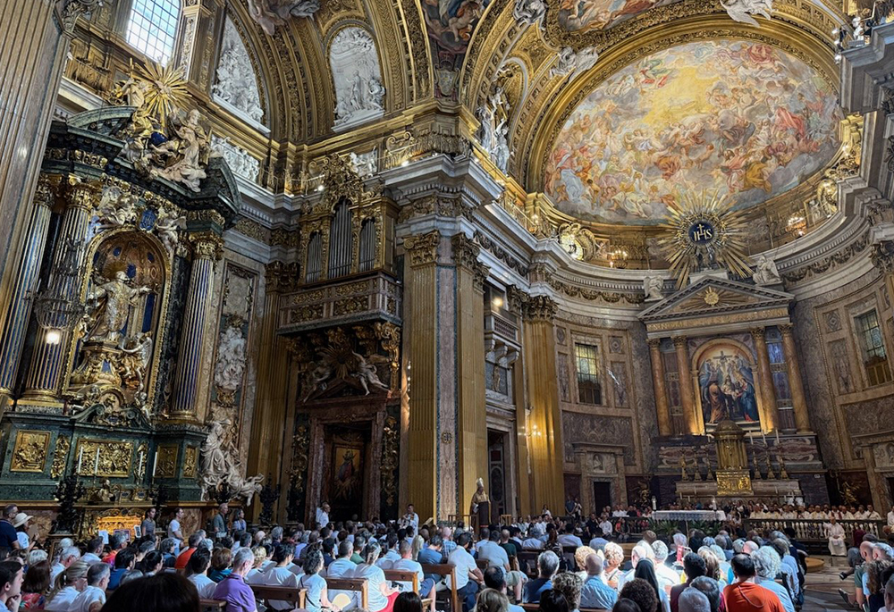 LGBTQ Catholics, their family, friends and people who minister with them attend a Jubilee Mass in Rome's Church of the Gesu Sept. 6, 2025, before walking in procession through the Holy Door of St. Peter's Basilica at the Vatican. (CNS/Courtesy of Outreach, Jack Consolie)
