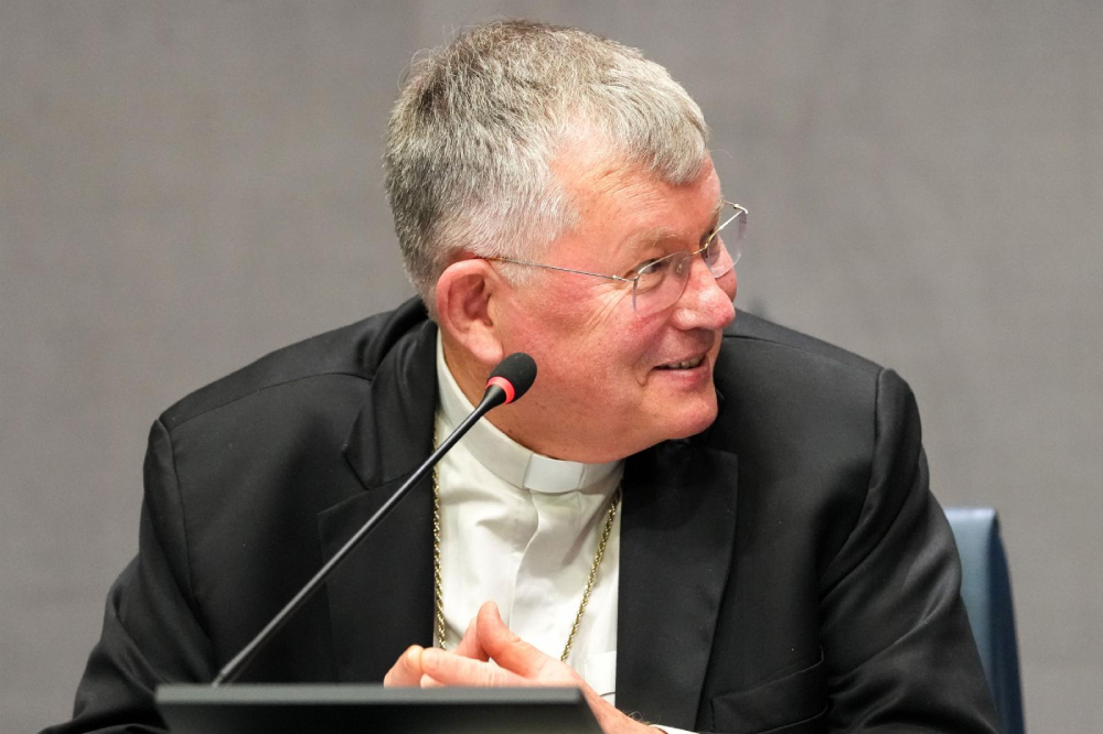 Brazilian Cardinal Jaime Spengler of Porto Alegre smiles during a Vatican news conference on “Raising Hope for Climate Justice” Sept. 30, 2025. (CNS/Lola Gomez)