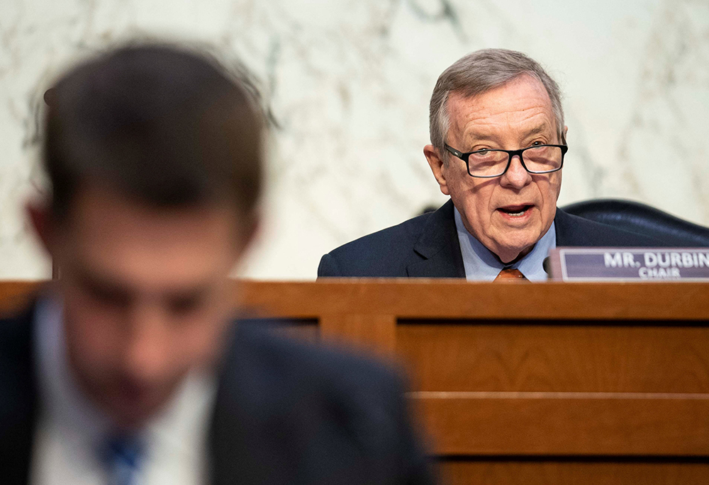 U.S. Sen. Dick Durbin, D-Ill., chair of the Senate Judiciary Committee, speaks at a hearing on Capitol Hill in Washington March 1, 2023. (OSV News/Reuters/Sarah Silbiger)