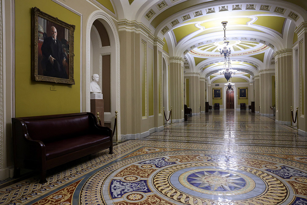A hallway outside the U.S. Senate chamber sits empty at the U.S. Capitol in Washington, Sept. 30, 2025, in the hours before a government shutdown. (OSV News/Reuters/Jonathan Ernst)