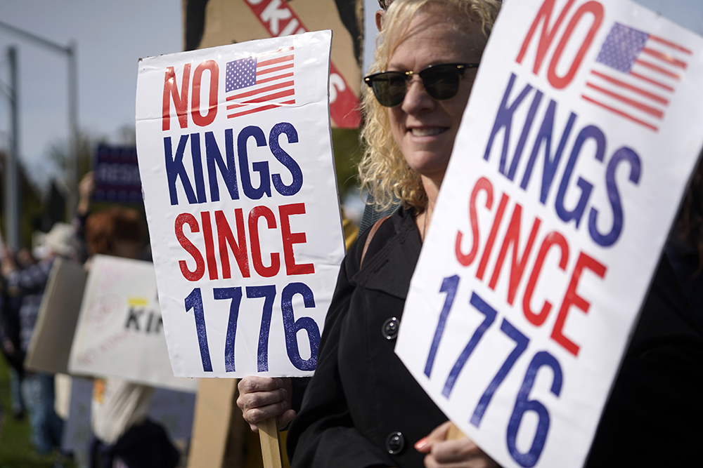 Protesters gather to denounce policies of President Donald Trump's that they describe as authoritarian during a "No Kings" rally in Miller Place, N.Y., Oct. 18, 2025. Similar demonstrations took place throughout the day in cities and towns across the nation, drawing millions of participants, according to media reports. (OSV News/Gregory A. Shemitz)