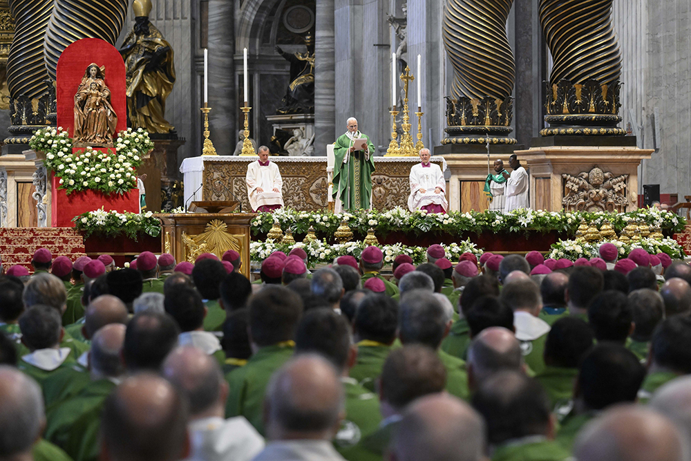 Pope Leo XIV celebrates Mass as part of the Jubilee of Synodal Teams and Participatory Bodies in St. Peter's Basilica at the Vatican Oct. 26, 2025. (CNS/Vatican Media)