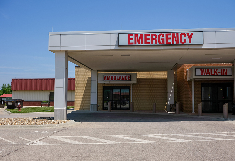 The emergency room entrance to a hospital is seen in rural Holton, Kansas, June 11, 2025. A lack of rural health care options are challenging rural Catholics and Catholic hospitals. (OSV News/Reuters/Arin Yoon)