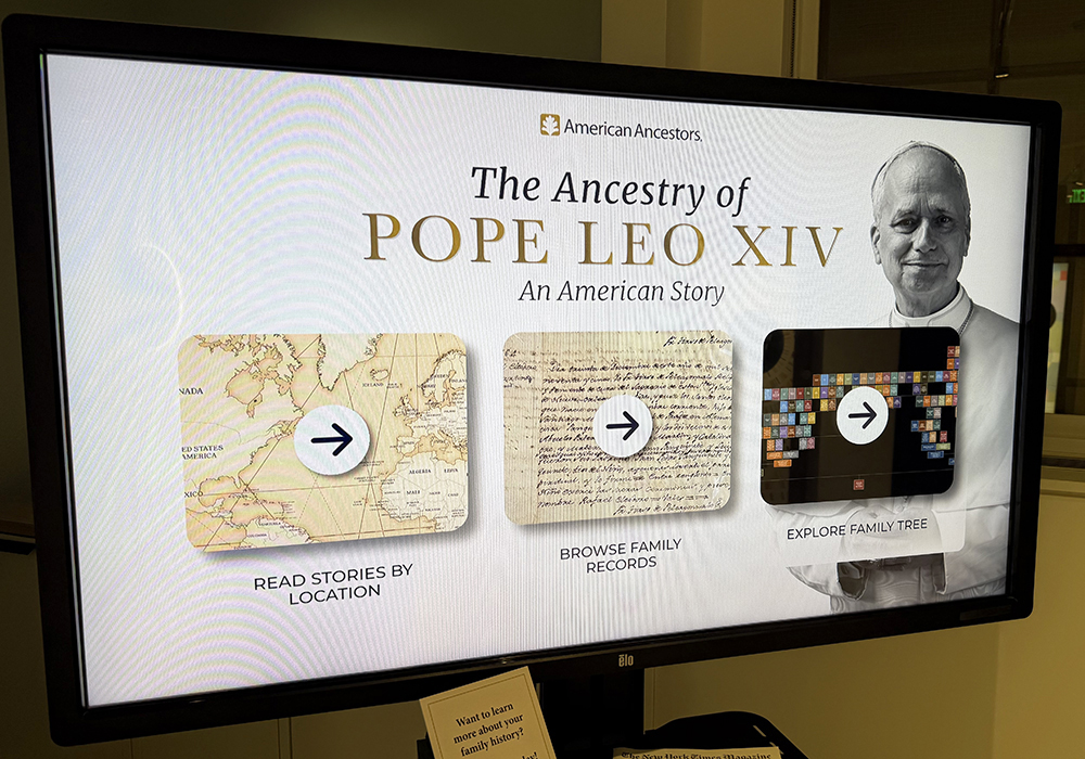 The interactive exhibit "The Ancestry of Pope Leo XIV: An American Story" opened to the public Oct. 4 at the American Ancestors building in Boston. (NCR photo/Brian Fraga)