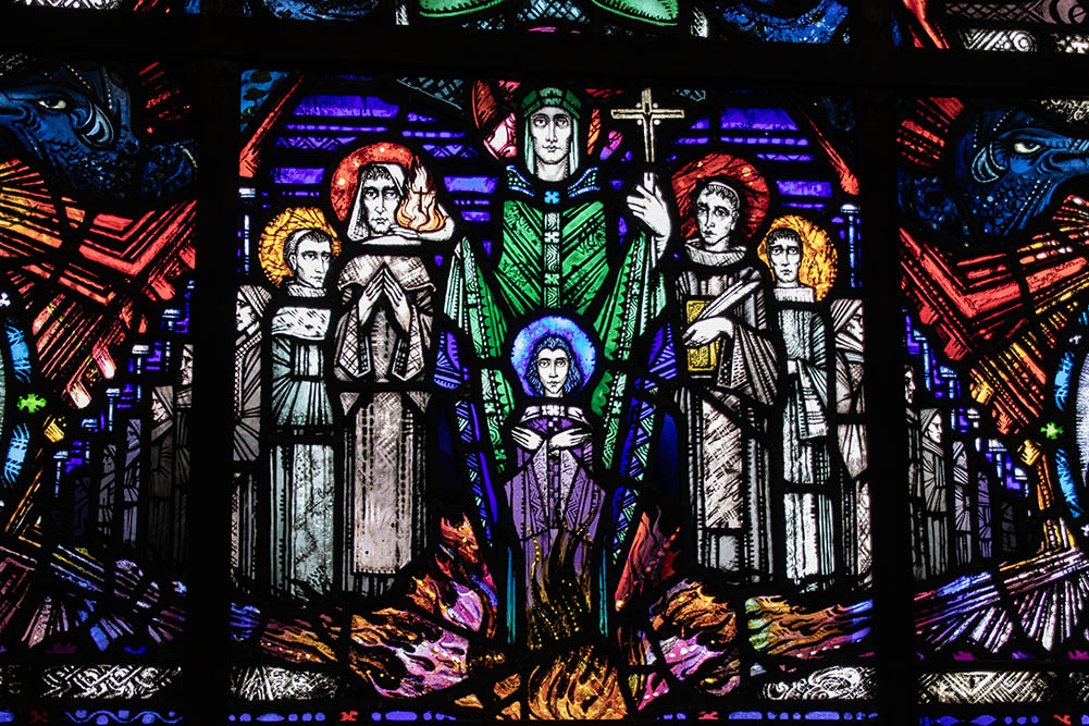 St. Patrick is depicted in stained glass at the Church of Sts. Peter and Paul in Athlone, Ireland. (Teresa Malcolm)