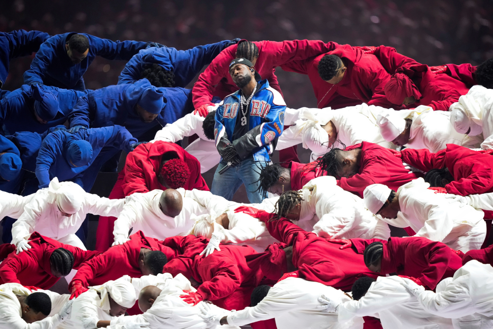 Kendrick Lamar performs during halftime of the NFL Super Bowl 59