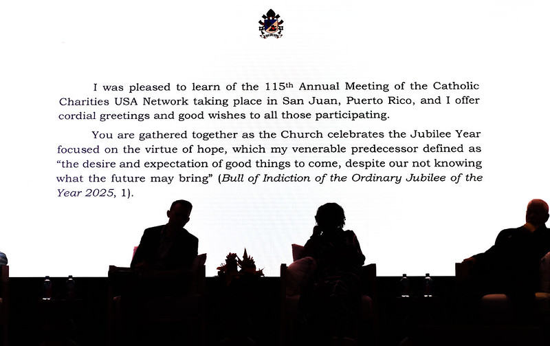 During a plenary session of its annual gathering in Puerto Rico in October, Catholic Charities USA shared a letter from Pope Leo XIV with more than 600 Catholic Charities staff and volunteers from around the country. (Courtesy of Catholic Charities USA/Elias Kontogiannis)
