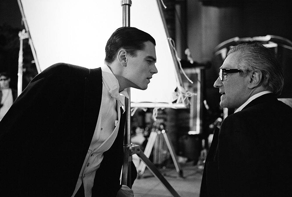Archival photo of Leonardo DiCaprio and Martin Scorsese on the set of "The Aviator" (Apple TV +)