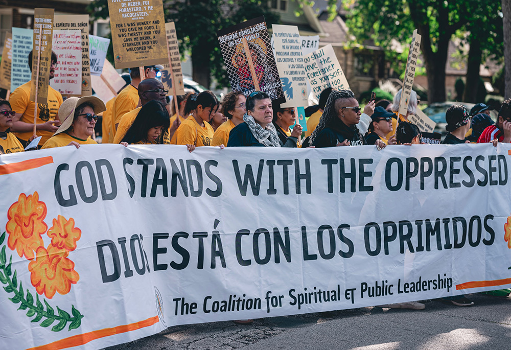 About 1,000 activists march on Saturday, Oct. 11 in Chicago to bring Communion to detainees at the ICE processing center in Broadview. (Courtesy of Coalition for Spirituality and Public Leadership)