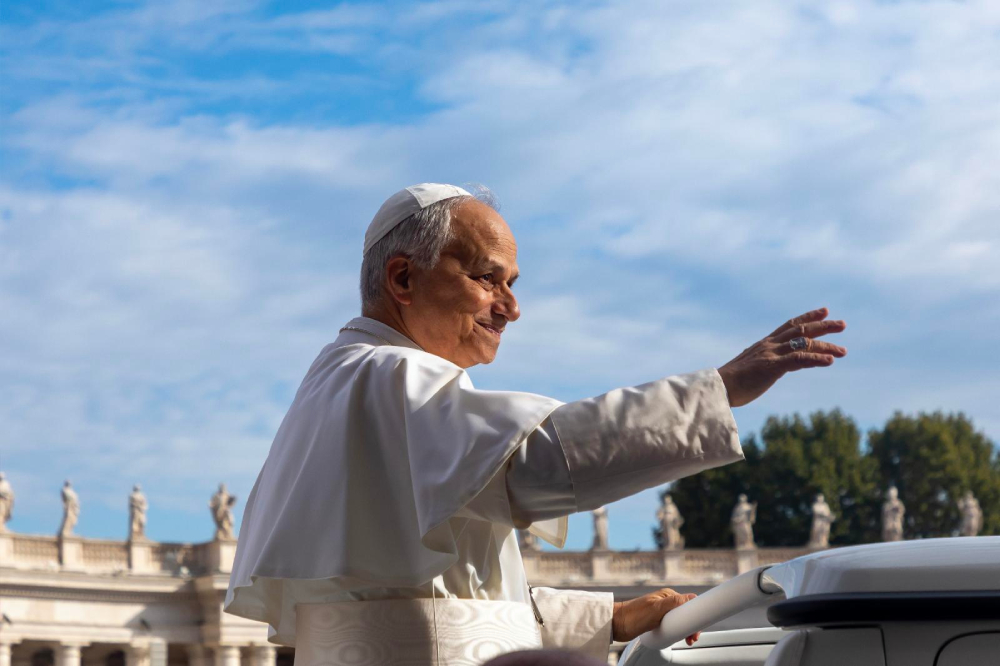 Pope Leo XIV greets visitors and pilgrims from the popemobile before his weekly general audience in St. Peter's Square at the Vatican Oct. 1, 2025. (CNS/Pablo Esparza)