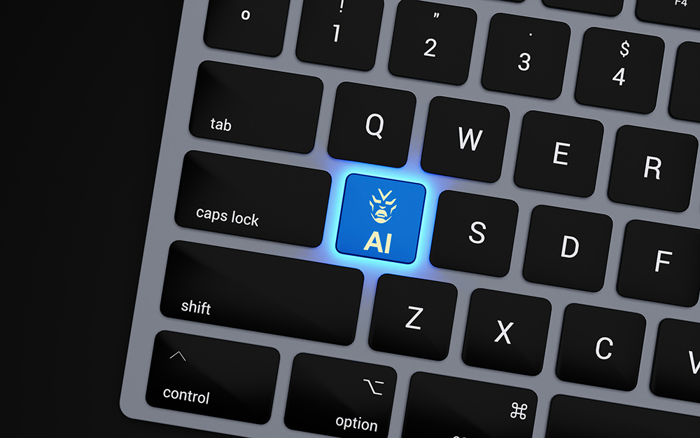 Computer keyboard with a glowing blue AI button (Unsplash/boliviainteligente)