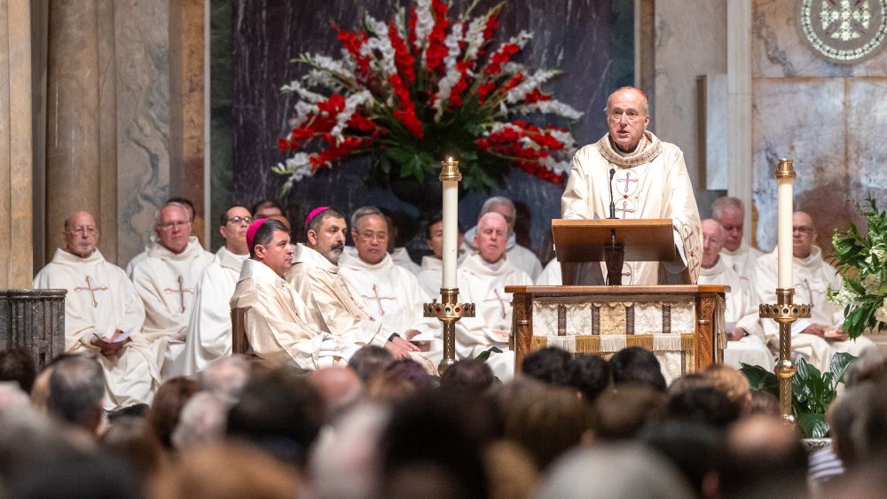 Cardinal Robert McElroy delivers homily at a Mass marking the 111th World Day of Migrants and Refugees. 