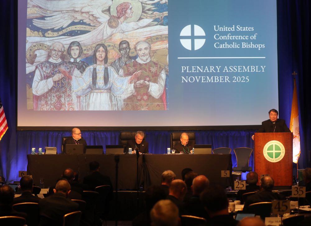Cardinal Christophe Pierre, papal nuncio to the United States, delivers his address during a Nov. 11, 2025, session of the fall general assembly of the U.S. Conference of Catholic Bishops in Baltimore. 