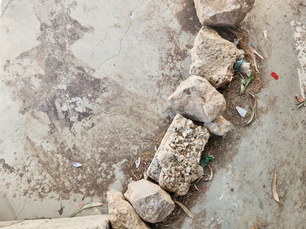 A small monument to Awdah Hathaleen stands on shared community space in the West Bank village of Umm al-Khair. The spot where he was shot in the chest is circled by stones, the young man's blood stains still visible. 