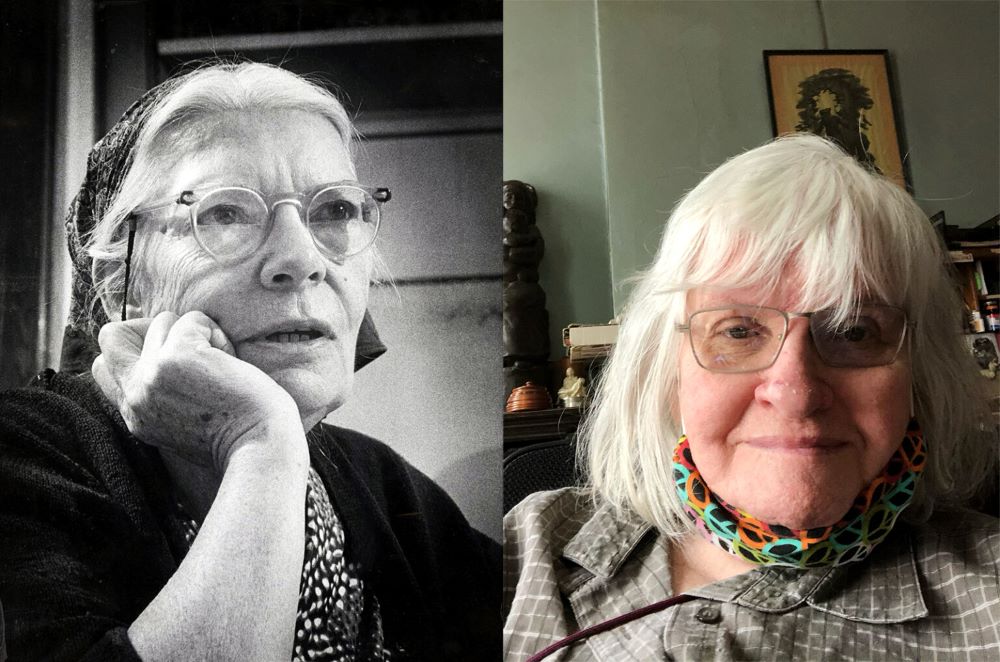 Dorothy Day in 1968, left, and Jane Sammon in 2025 