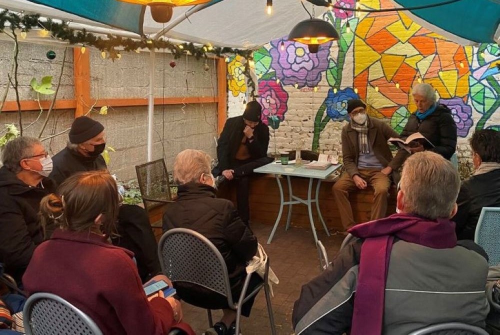 Martha Hennessy, right, Dorothy Day's granddaughter, reads from her grandmother's book "On Pilgrimage."