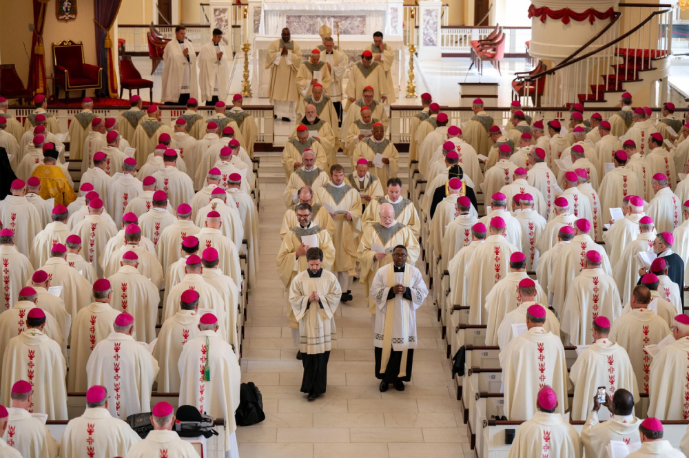 Bishops from around the country gather at the Basilica of the National Shrine of the Assumption of the Blessed Virgin Mary in Baltimore Nov. 11, 2024, for the opening Mass of the U.S. Conference of Catholic Bishops' 2024 fall plenary assembly. (OSV News/Catholic Review/Kevin J. Parks)