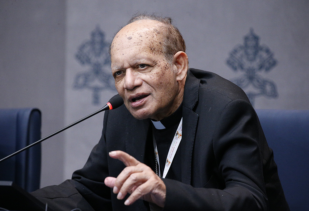 Cardinal Oswald Gracias of Mumbai, India, speaks during an Oct. 7, 2024, news conference on the Synod of Bishops on synodality at the Vatican. (CNS/Justin McLellan)