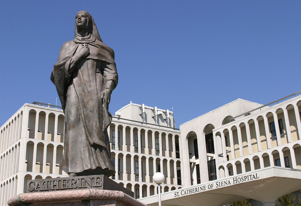 A file photo shows a statue of St. Catherine of Siena at the entrance to the medical center that bears her name in Smithtown, New York. (OSV News/Long Island Catholic/Gregory A. Shemitz)