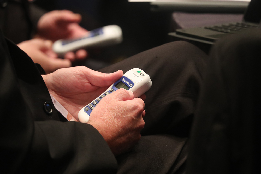 Bishops vote during a Nov. 11, 2025, session of the fall general assembly of the U.S. Conference of Catholic Bishops in Baltimore. (OSV News/Bob Roller)