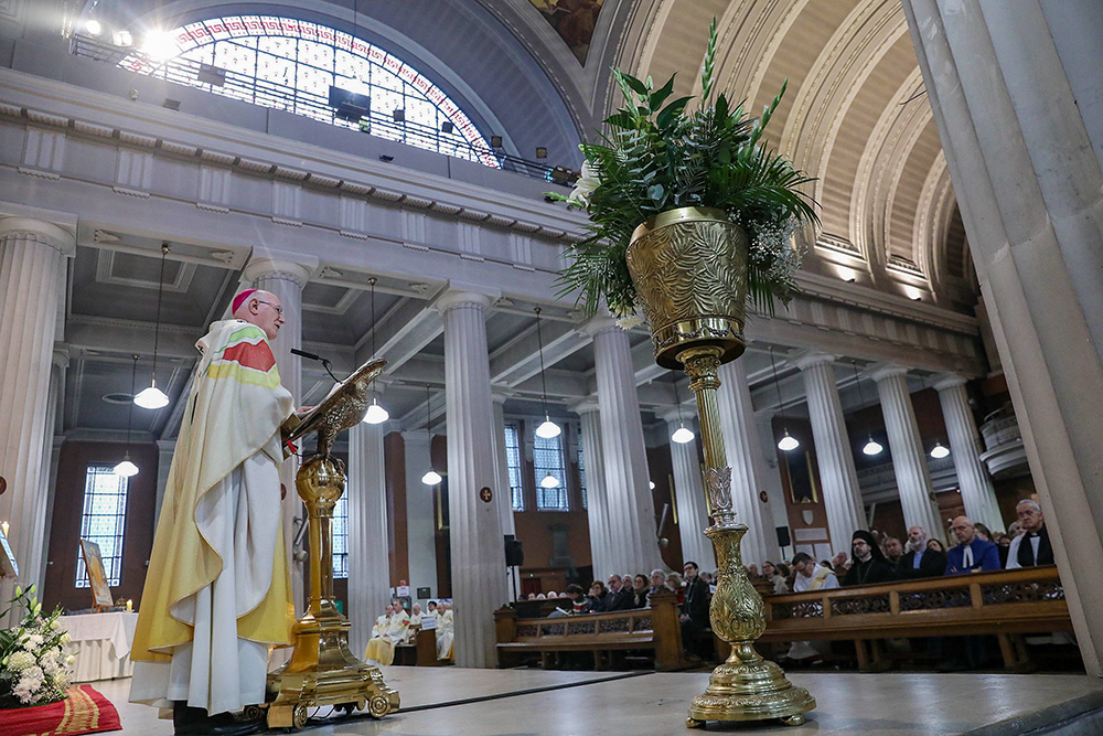Archbishop Dermot Farrell of Dublin delivers a homily after announcing the elevation of St. Mary's Pro Cathedral to formal cathedral status at a Mass to mark the bicentenary of the church's dedication in 1825 and the feast of the city's patron, St. Laurence O'Toole, on Nov. 14, 2025. (OSV News/Courtesy of Dublin Archdiocese)