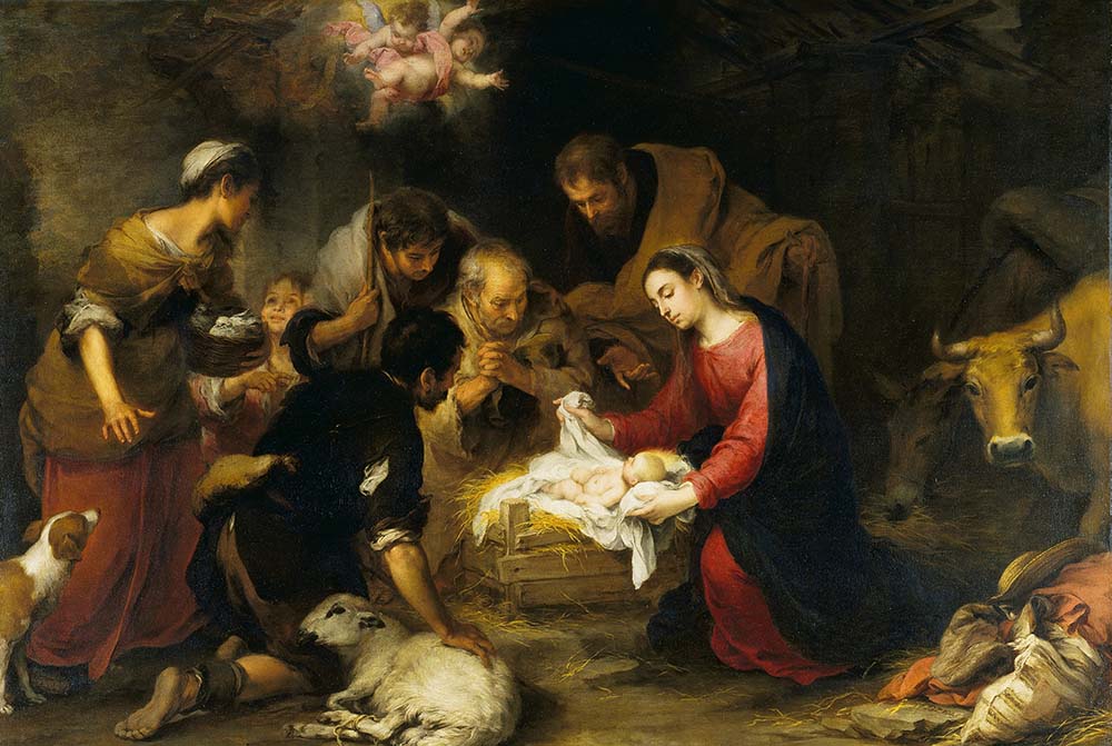 "The Adoration of the Shepherds" by Bartolomé Estebán Murillo (Artvee)