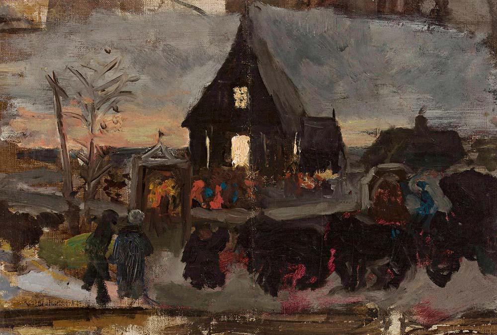 "To the Advent Dawn Mass," a sketch by Wojciech Piechowski (Artvee)