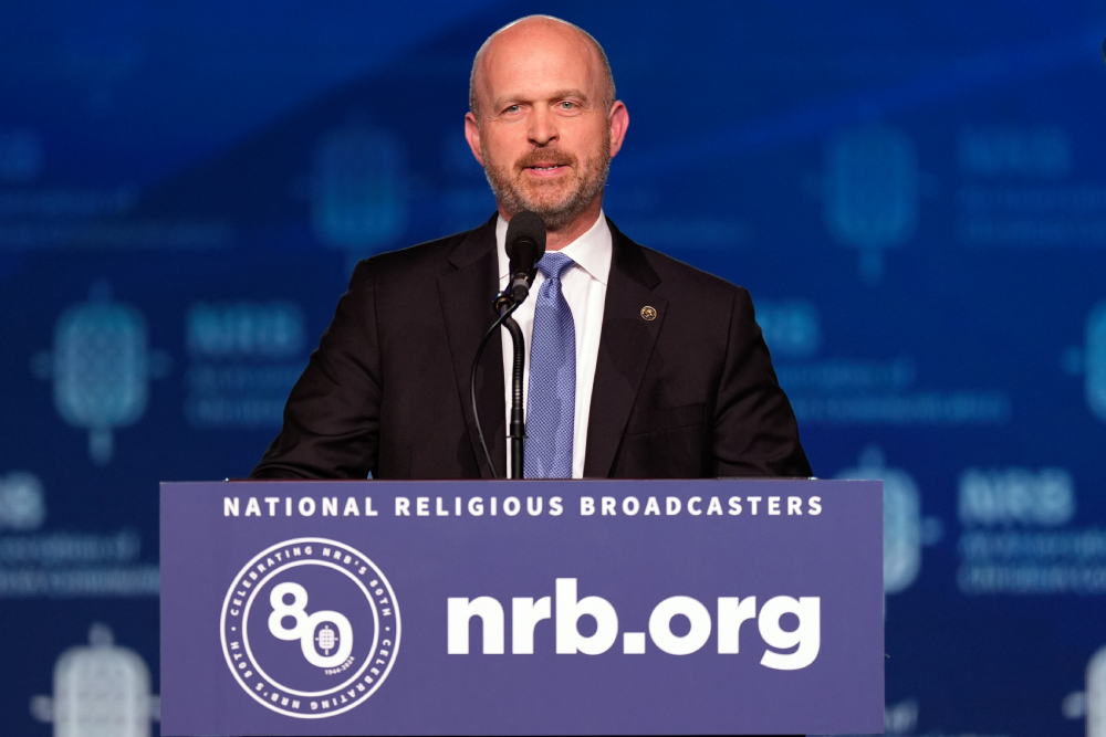 Kevin Roberts, president of The Heritage Foundation, speaks at the National Religious Broadcasters convention at the Gaylord Opryland Resort and Convention Center Feb. 22, 2024, in Nashville, Tenn. (AP/George Walker IV)