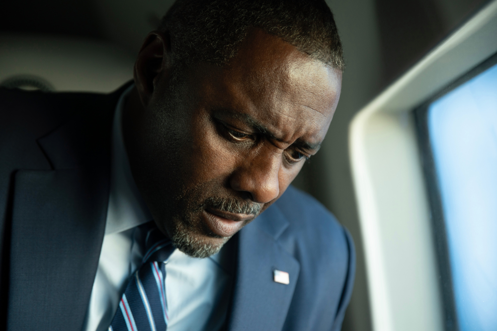 Idris Elba as POTUS in Kathryn Bigelow’s "A House of Dynamite." (Netflix/Eros Hoagland)