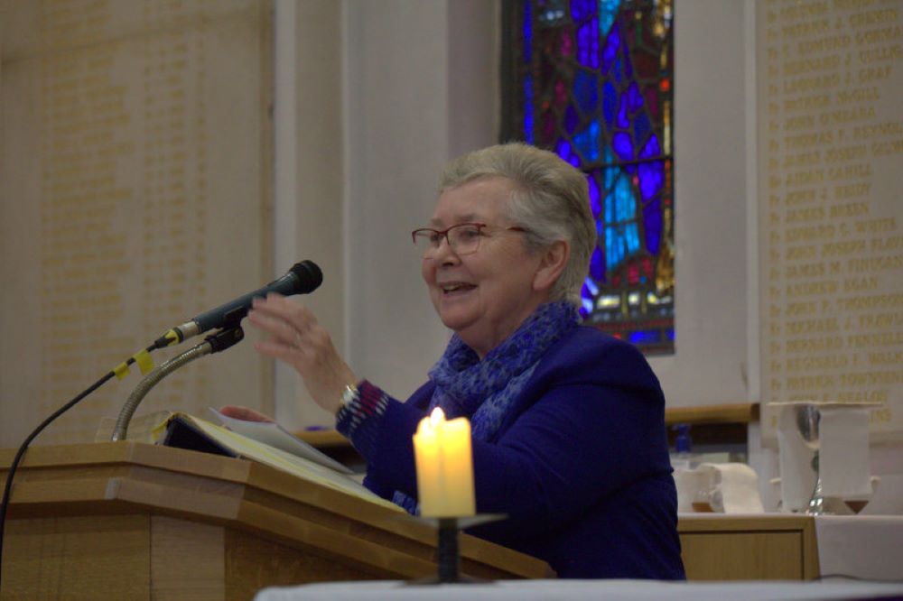 Good Shepherd Sr. Noreen O'Shea speaks. 