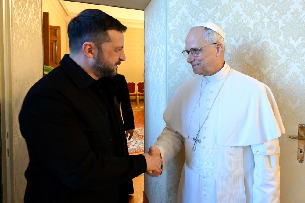Pope Leo XIV meets with Ukrainian President Volodymyr Zelenskyy at the papal villa in Castel Gandolfo, Italy, July 9. 