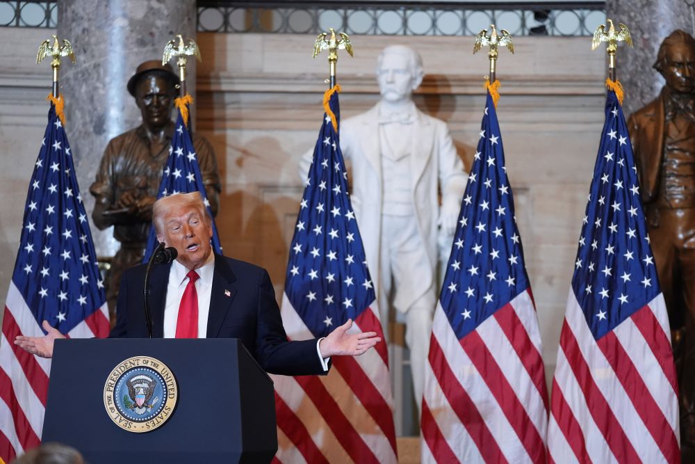 President Donald Trump speaks at the National Prayer Breakfast at the Capitol in Washington, Feb. 6. 
