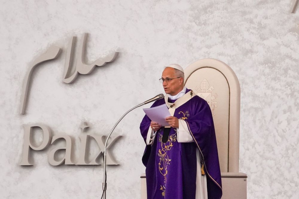 Pope Leo speaks in Beirut.