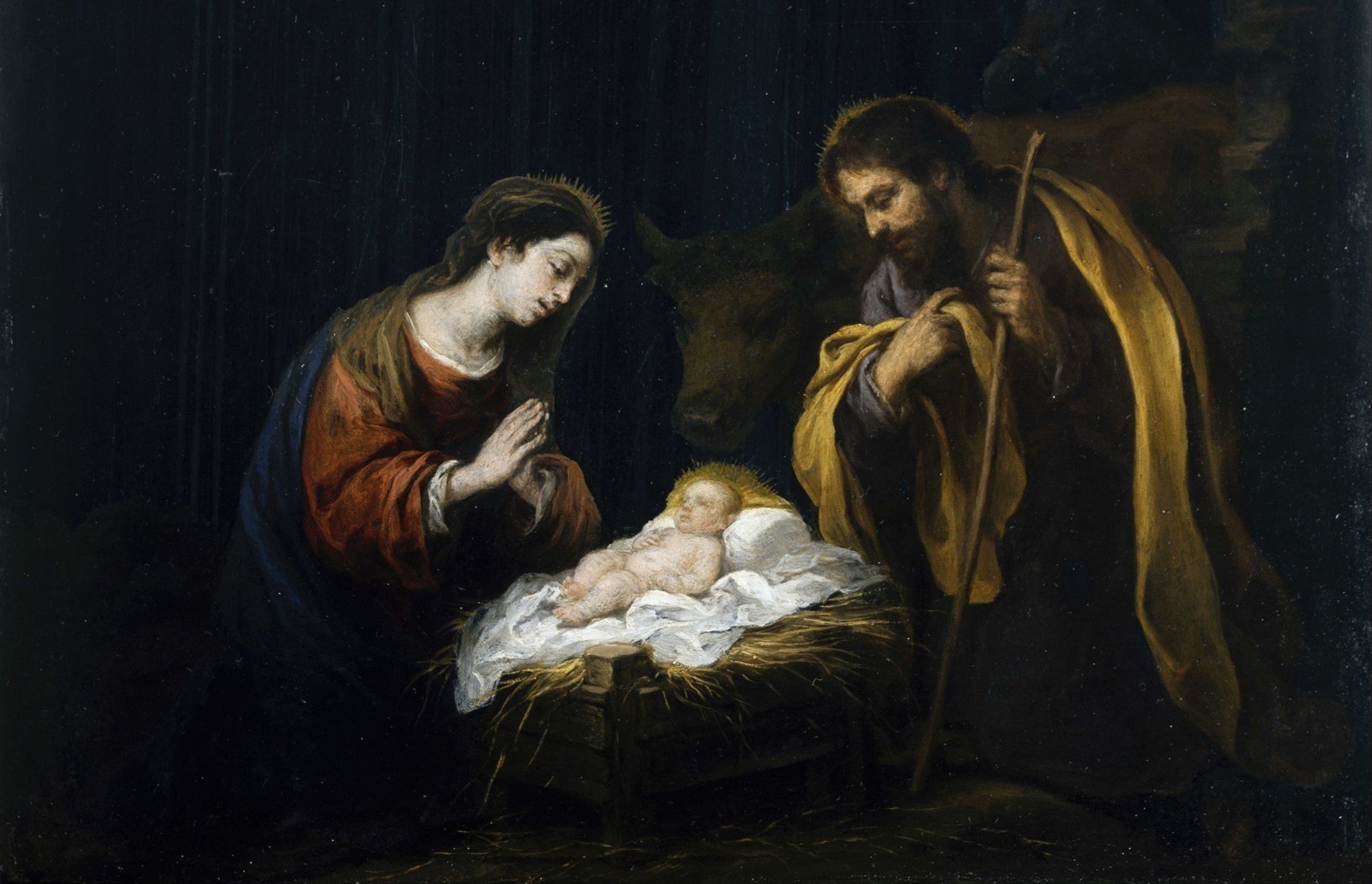 A portion of the painting "The Nativity" (c. 1665-1670) by the Spanish artist Bartolomé Estebán Murillo 